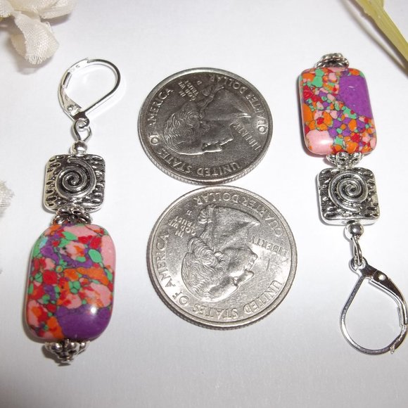 Red Statement Earring Set Jewelry Funky Beaded Handmade Dangle Gift Idea 6880 - Picture 3 of 8